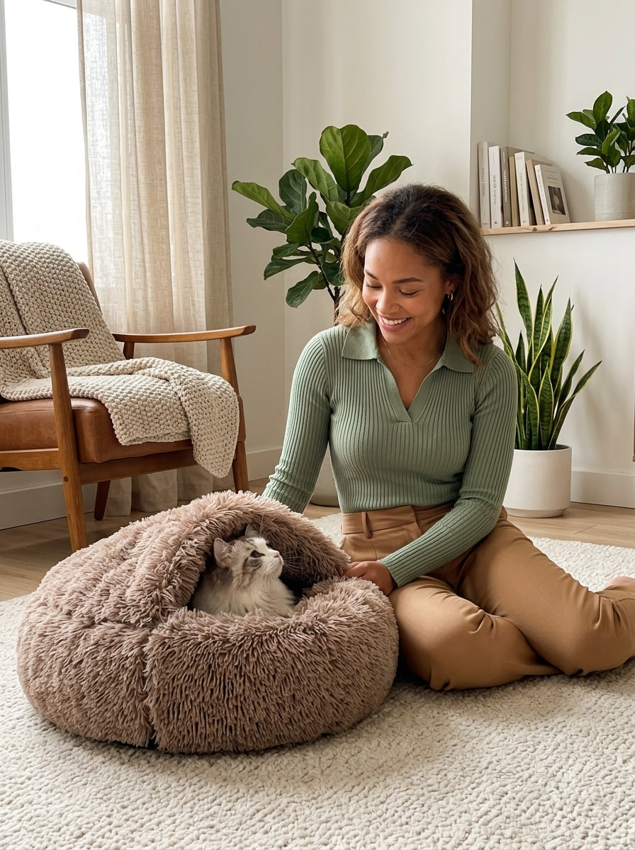 Furrenna™ Plush Pet Bed (Round, Warm Dog & Cat Bed)