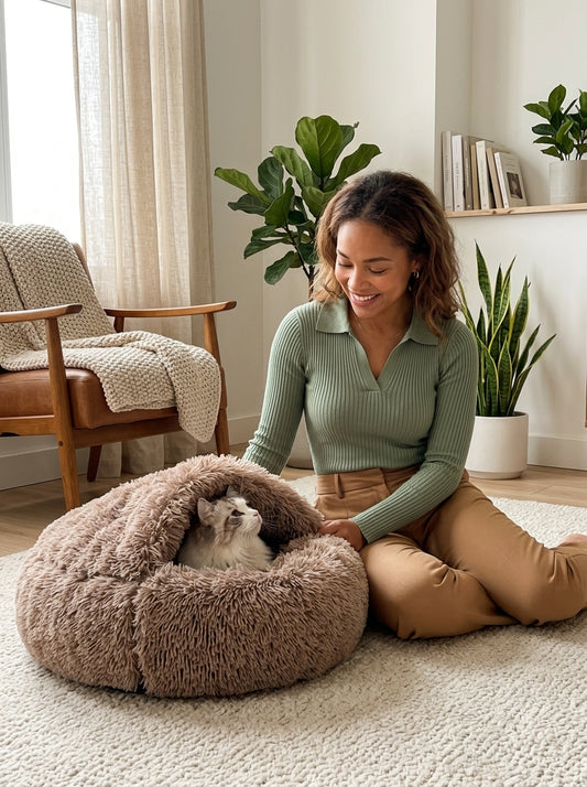 Furrenna™ Plush Pet Bed (Round, Warm Dog & Cat Bed)